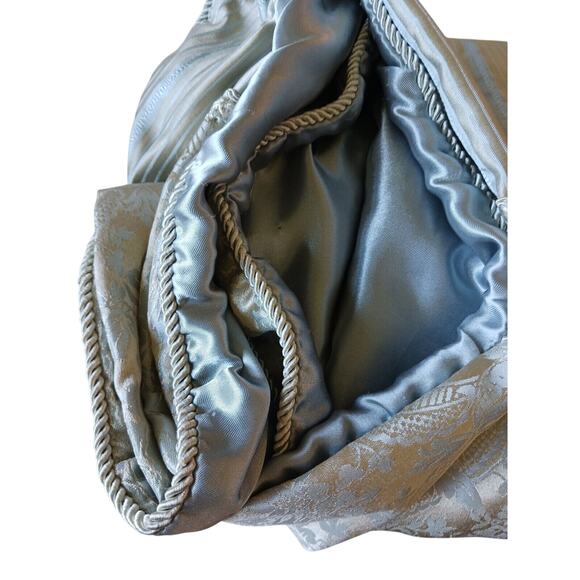 Satin Throw 55 x 47 Baroque LT BLUE Silky Bed Sofa Chair Home Baby Blanket Vntg - Picture 4 of 14